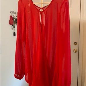 Sheer red long sleeve shirt